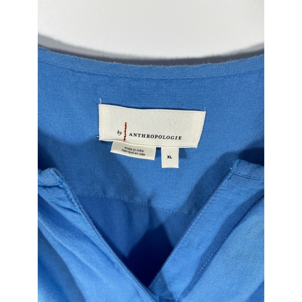 Anthropologie Somerset Linen Blend Maxi Dress Womens XL Blue Tiered Euro Summer - Picture 3 of 9